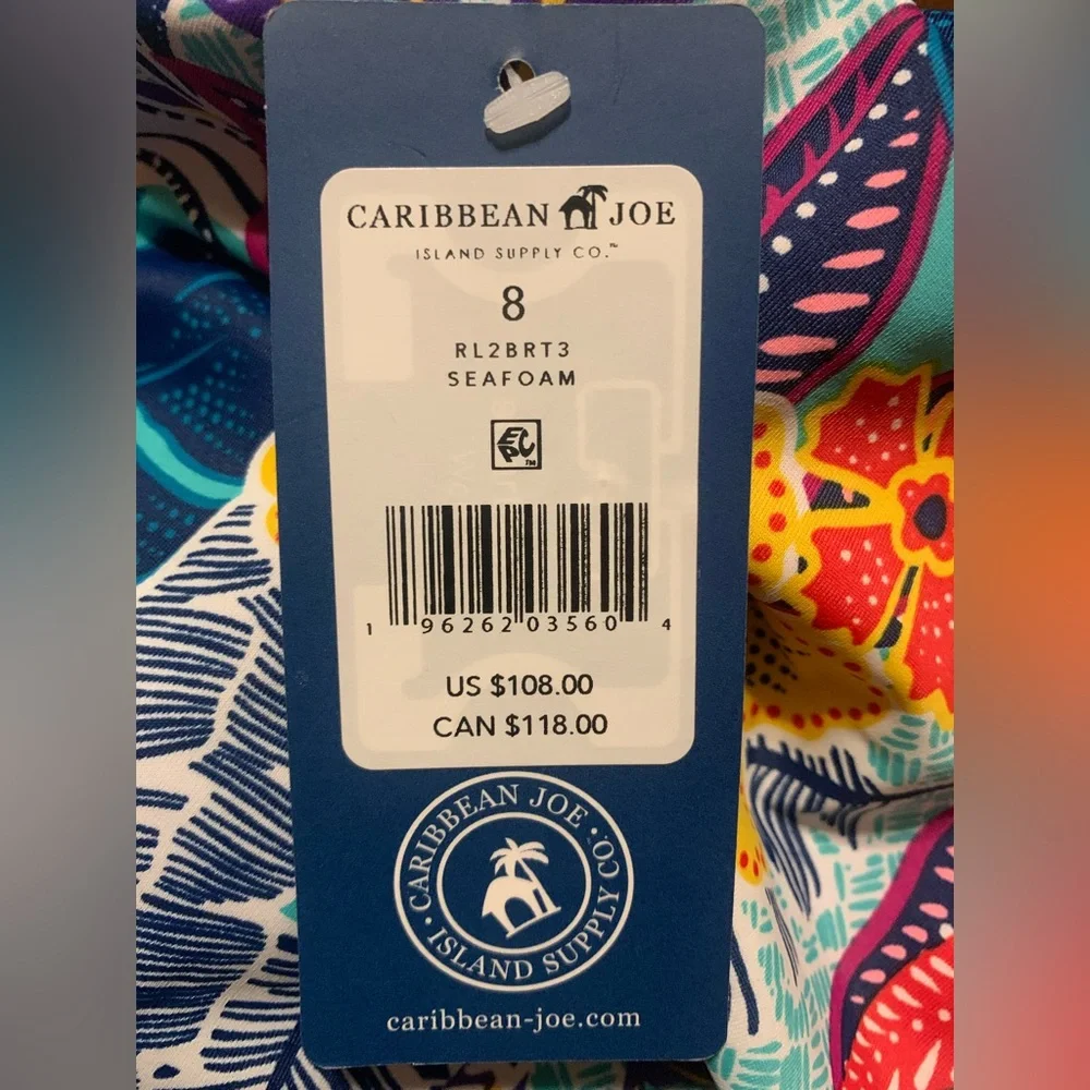 Caribbean Joe Women’s Multicolor Floral Power Swim Tanking, Sz 8 - Picture 7 of 9